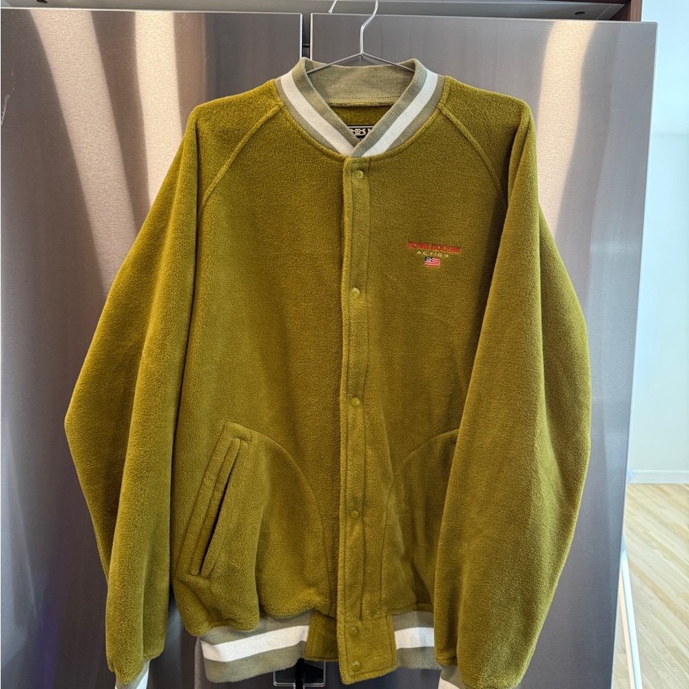 Chartreuse green fleece Varsity Jacket